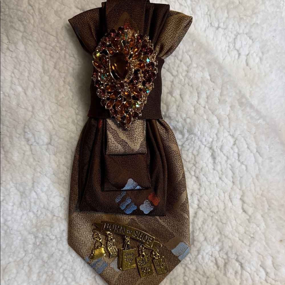 Brown Decorative Women's Scarf with Jeweled Brooch -